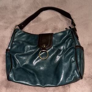 Gorgeous Teal Blue and Brown Shoulder Bag Nine & Co.